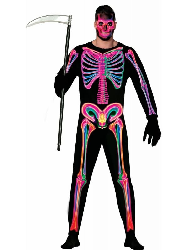 Neon skelet skinsuit halloween heren