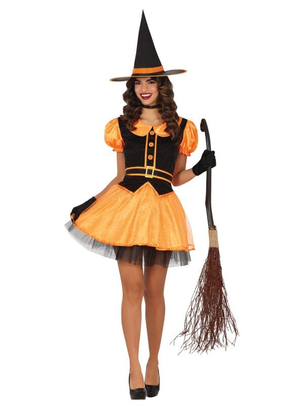 Oranje heks jurk halloween dames