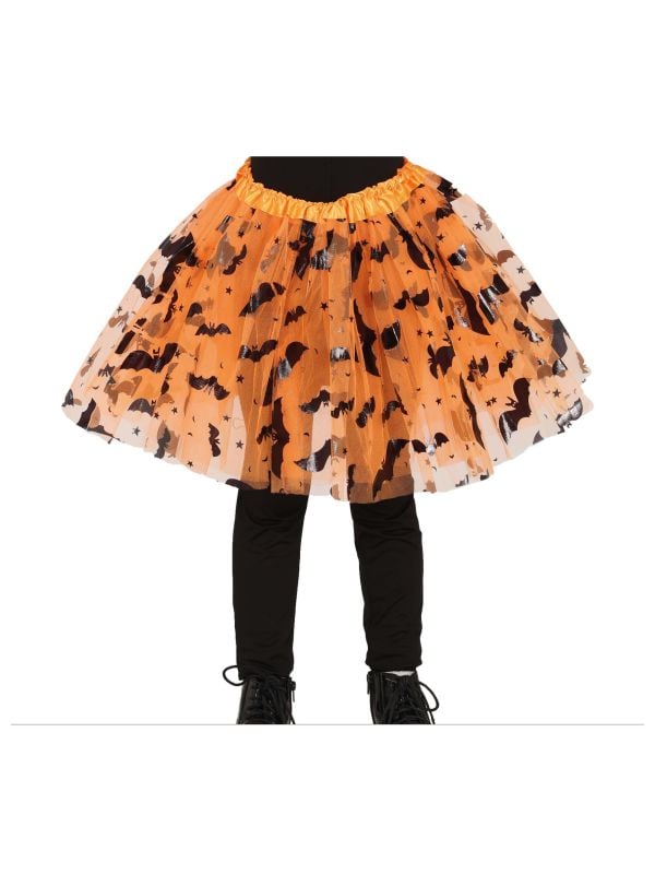 Oranje/zwarte tutu vleermuis kind 30 cm halloween