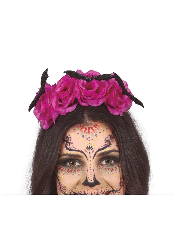 Paarse bloemen en vleermuis diadeem halloween