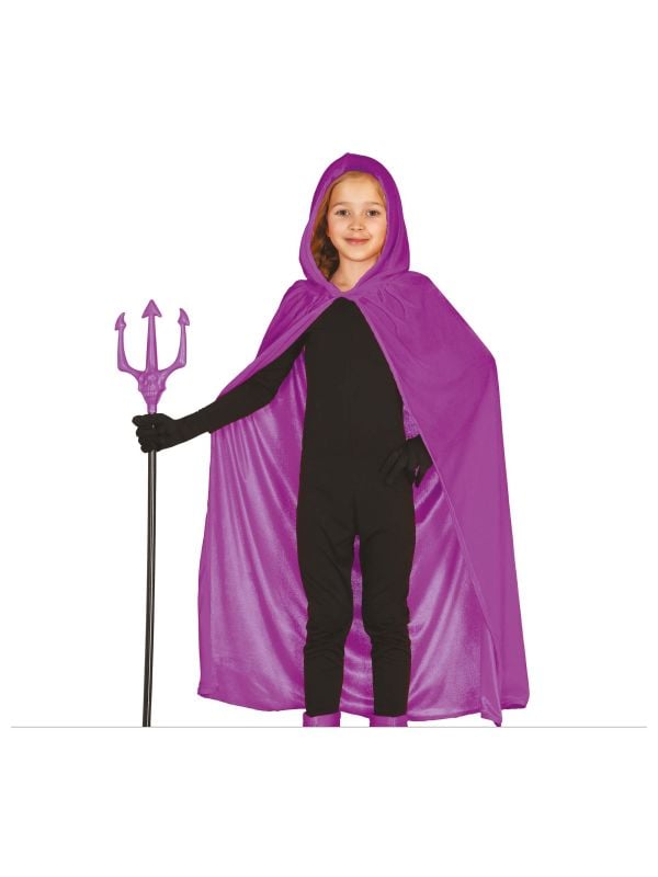 Paarse cape met capuchon kind 100cm