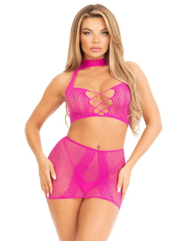 Paarse halter croptop lingerieset dames