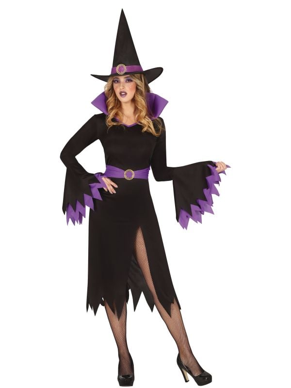 Paarse heksen jurk halloween dames