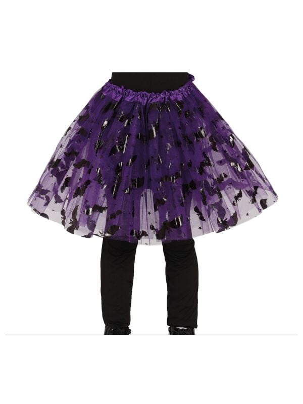 Paars/zwarte tutu vleermuis kind 30 cm halloween