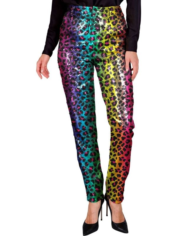 Pailletten broek regenboog panterprint vrouwen