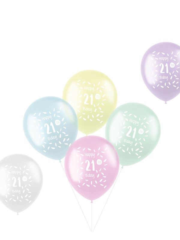 Pastel verjaardag ballonnen 21 jaar 6 stuks