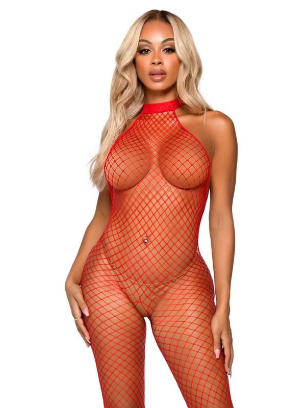 Racer hals rode bodystocking dames