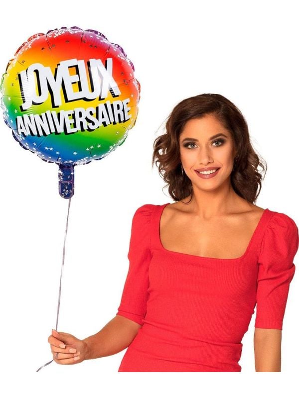 Regenboog Folieballon 'Joyeux Anniversaire' 45cm