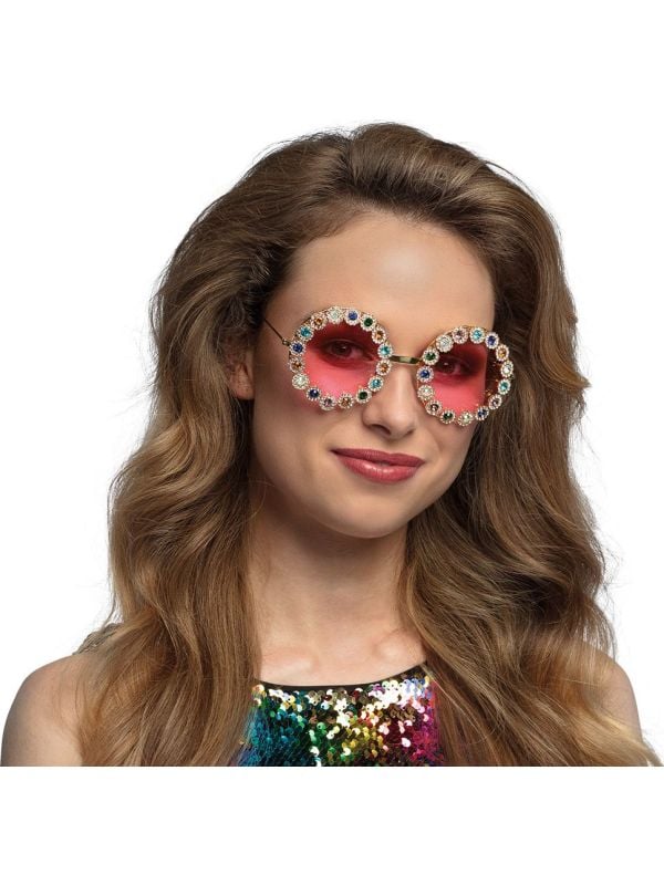 Retro hippie partybril Crystal met steentjes