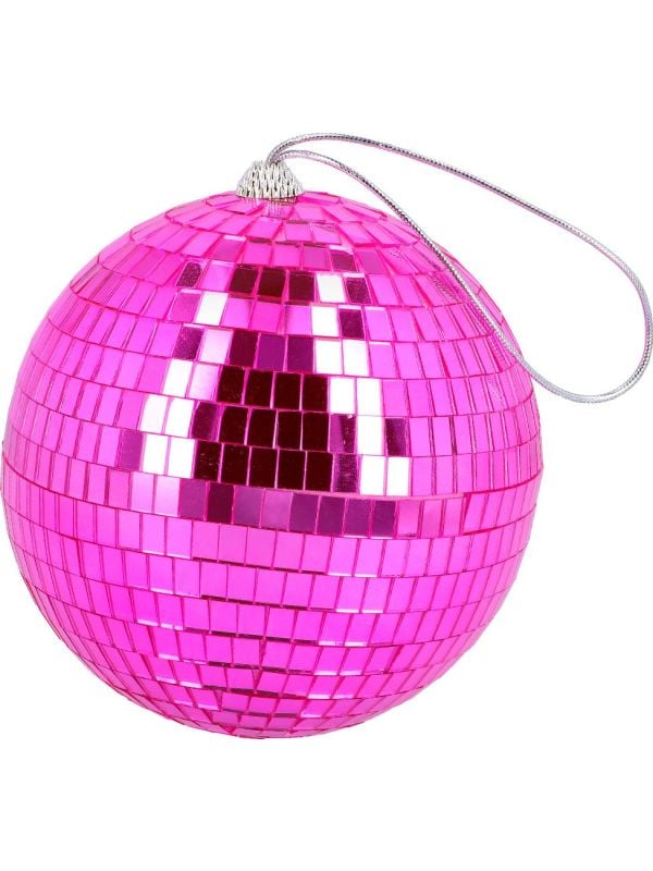 Retro roze disco bal 15cm