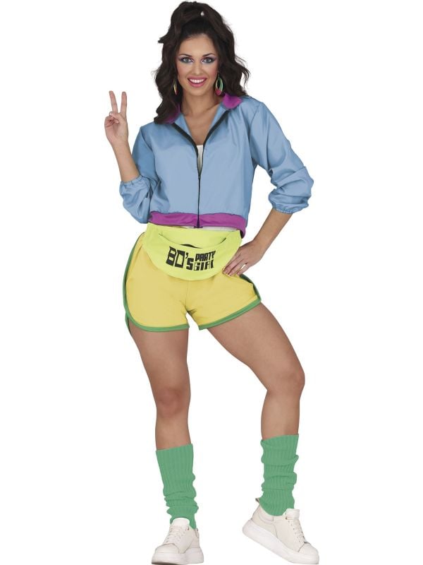 Retro Skater Chick 80's Aqua/Lime Neon