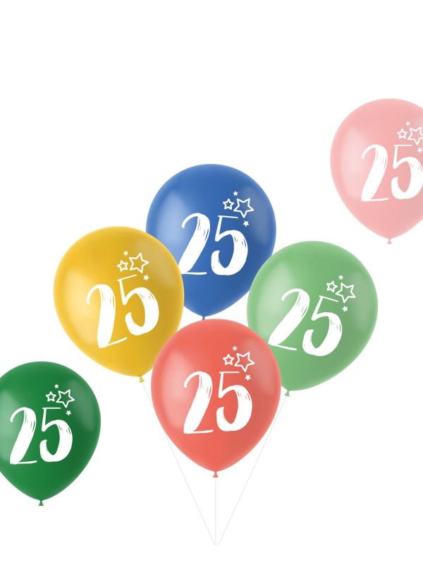 Retro verjaardag ballonnen 25 jaar 6 stuks