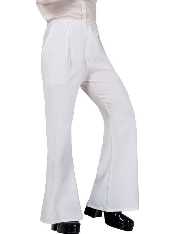 Retro Witte Disco Flare Broek in 70's Stijl