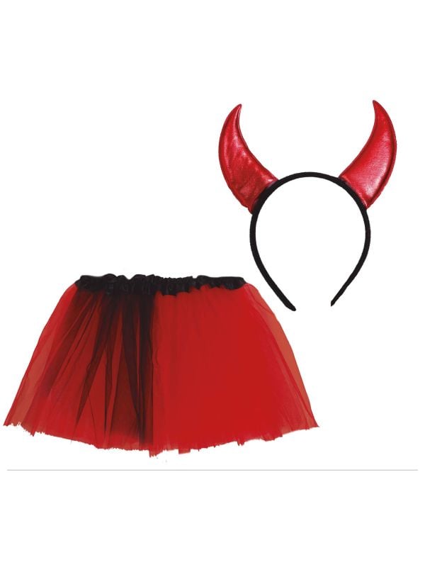 Rode tutu met duivel haarband kind 30 cm halloween