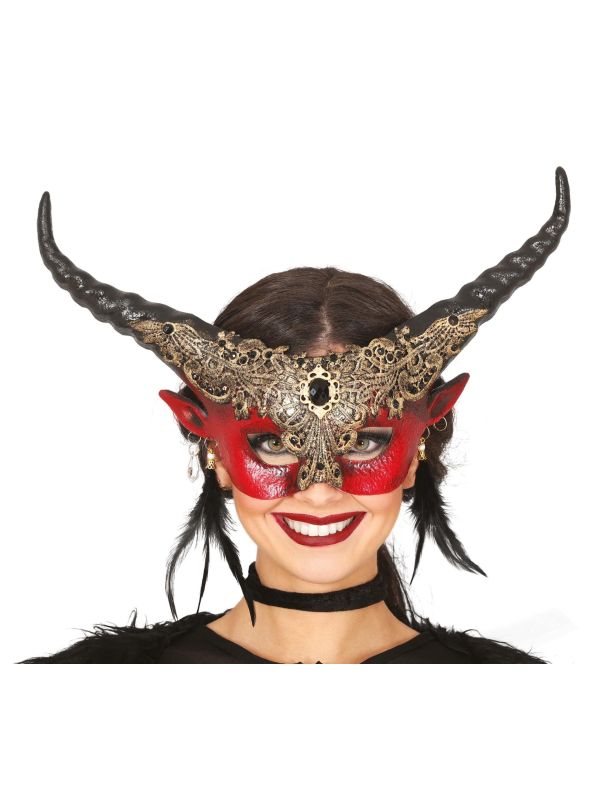 Rood duivel oogmasker met horens