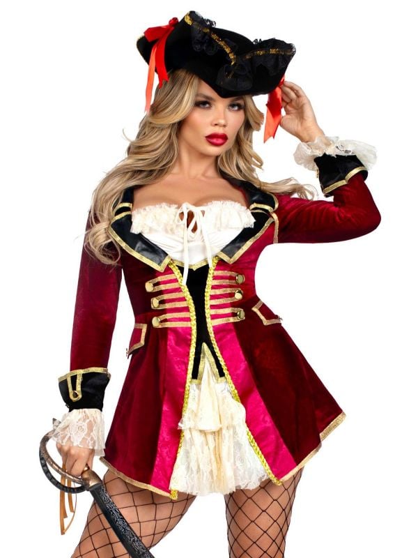 Rood fluwelen piratenjurkje voor dames - Jane model