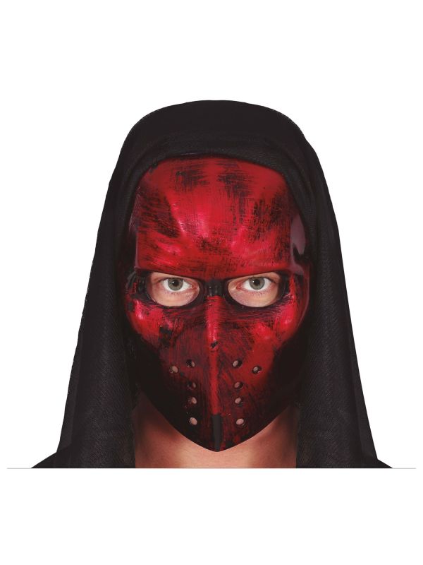 Rood hockeymasker met kap halloween