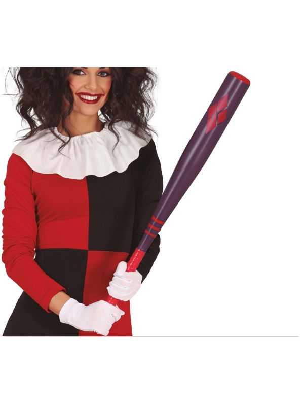 Rood/zwarte Harley Quinn honkbalknuppel 75 cm halloween