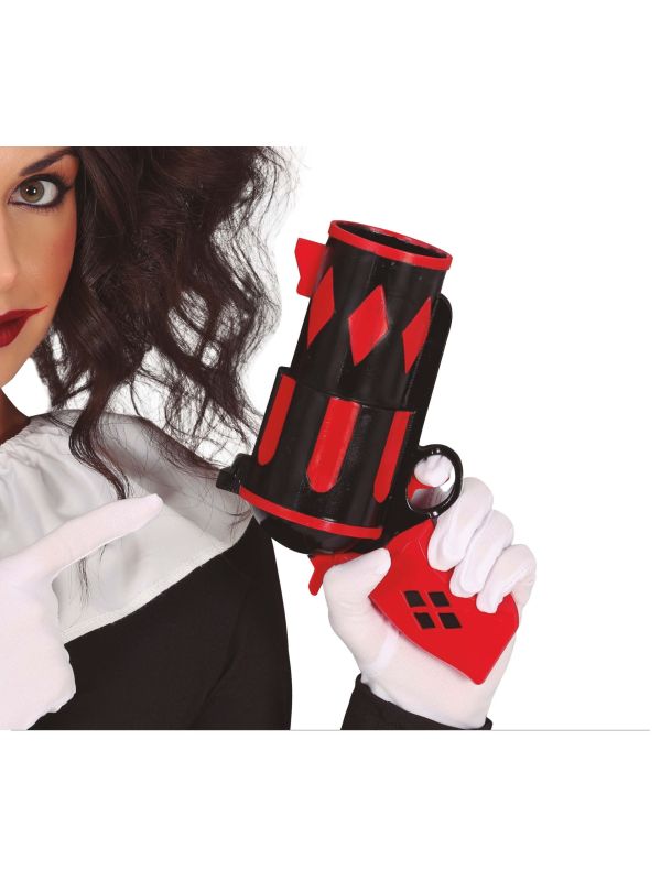 Rood/zwarte Harley Quinn pistool 20 cm halloween