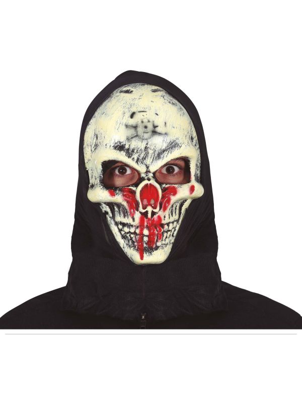 Schedel bloedneus masker met kap halloween