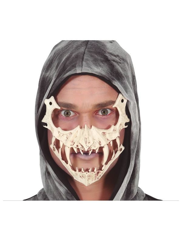 Scherpte hoektanden gebit halfmasker halloween