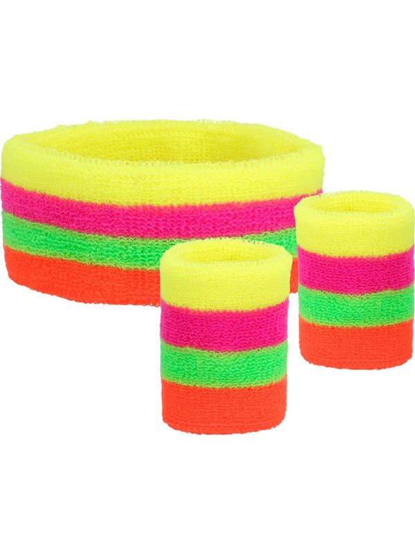 Set van 3 Zweetbandjes neon 80's