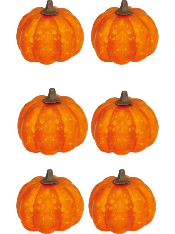 Set van 6 oranje mini pompoenen 3,5 cm halloween