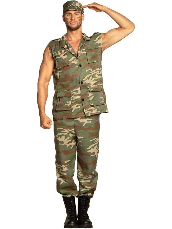 Soldaat camouflage vest met broek en pet Feestkleding.nl