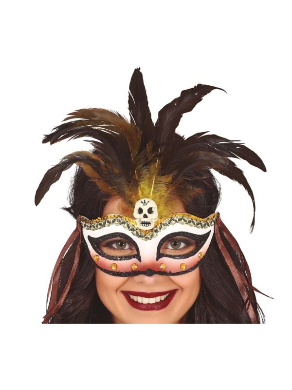 Voodoo masker met schedel en veer