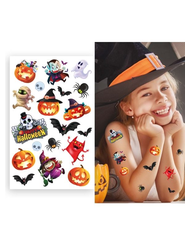 Vrolijke halloween tattoos met lijm kind