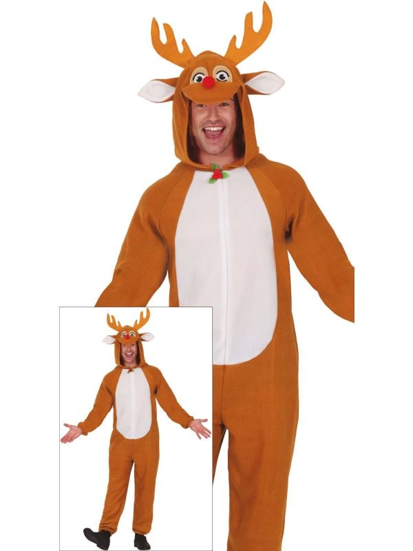 Warme rendier kerst onesie volwassenen