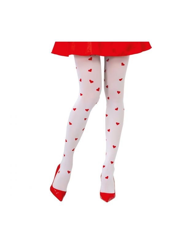 Let op Rood Gebakjes Witte panty met rode hartjes | Feestkleding.nl