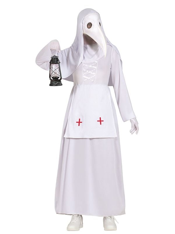 Witte pest dokter jurk halloween dames