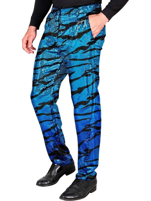 Zebraprint pailletten broek blauw