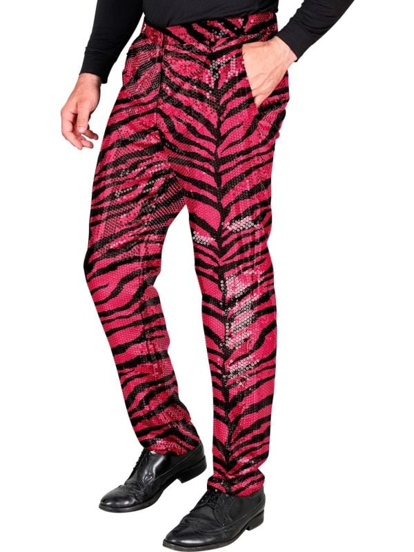 Zebraprint pailletten broek roze