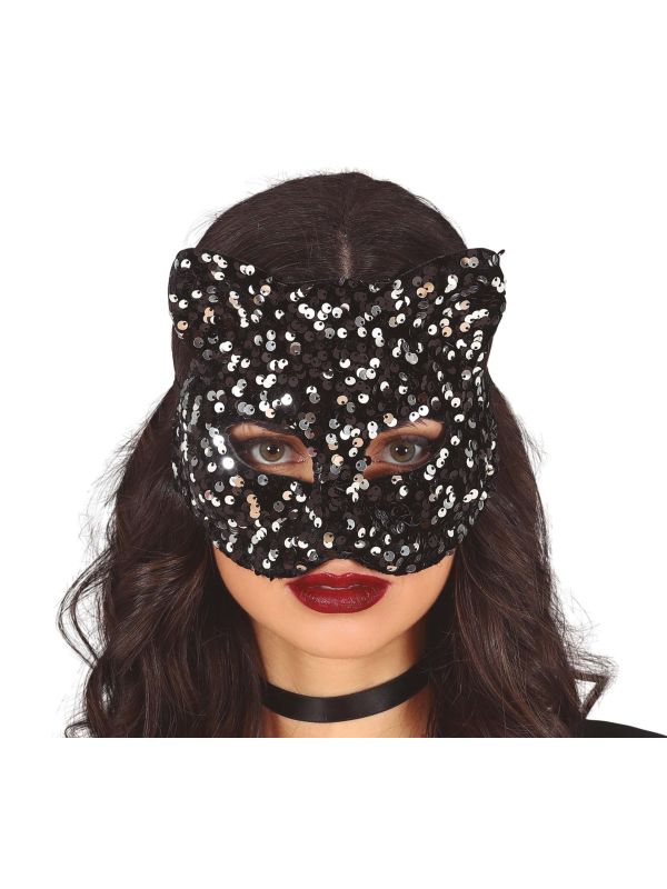 Zilver glitter masker kat