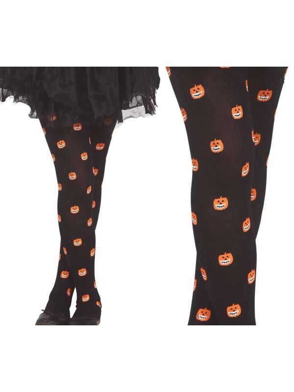 Zwart oranje pompoen panty kind halloween