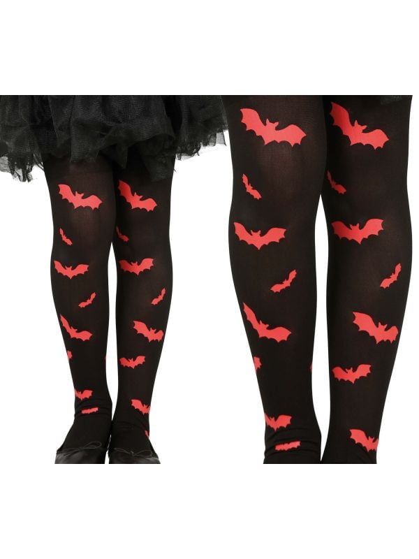 Zwart rode vleermuis panty kind halloween