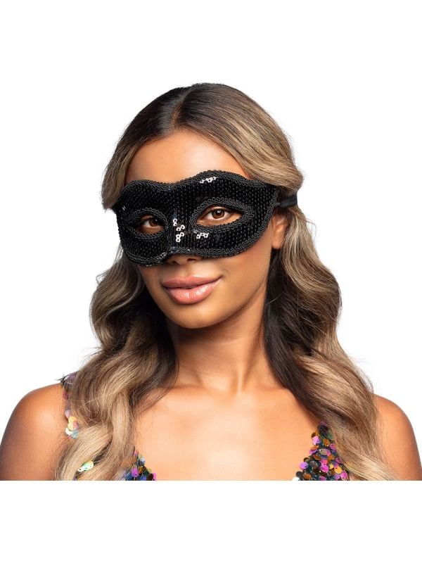 Zwart Venetiaans Oogmasker met Pailletten