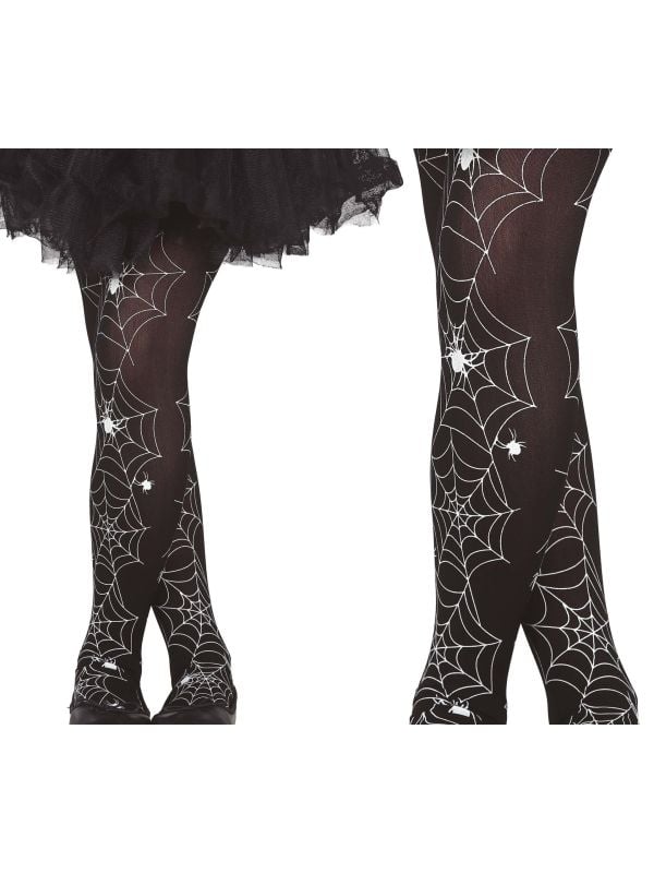 Zwart wit spinnenweb panty kind halloween