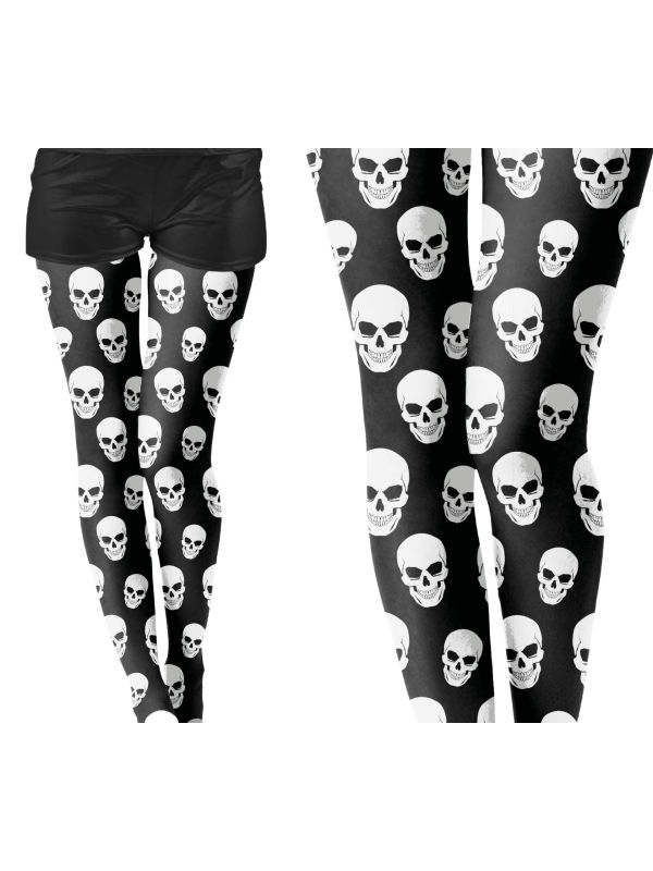 Zwart witte schedel panty dames halloween