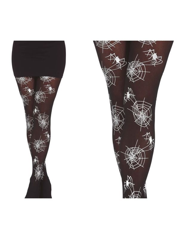 Zwart witte spinnenweb panty dames halloween