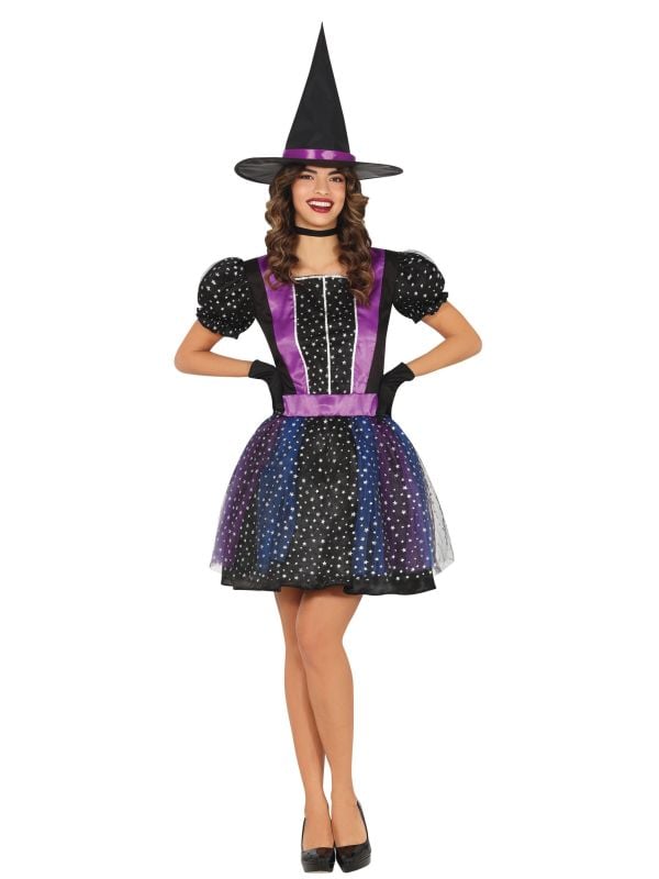 Zwarte heks sterren jurk halloween dames