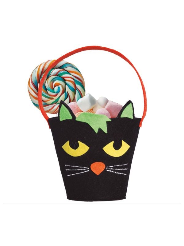 Zwarte kat snoepemmer 20 cm halloween