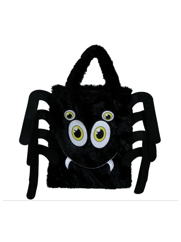 Zwarte pluche spinnen tas 19cm halloween