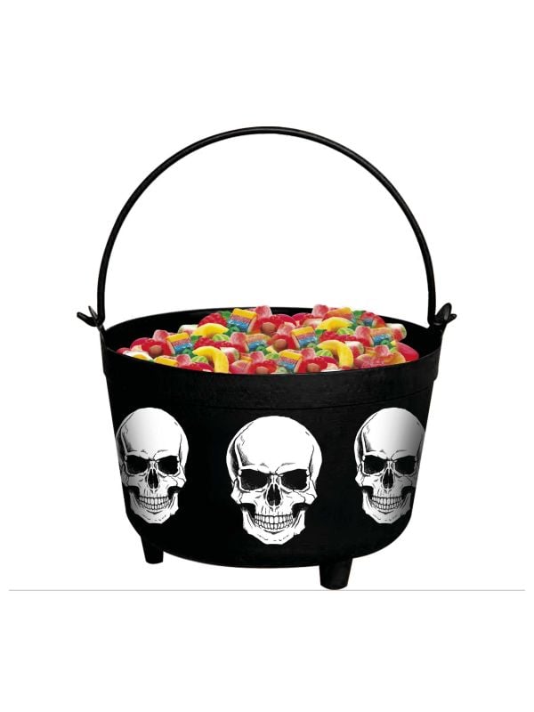 Zwarte snoepketel doodshoofd 24 x 23 x 15 cm halloween