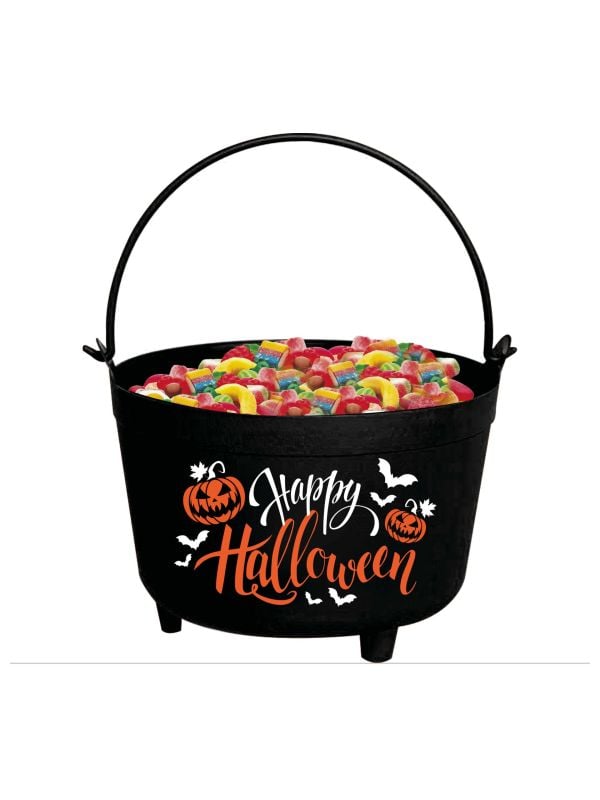 Zwarte snoepketel 'Happy Halloween' 24 x 23 x 15 cm