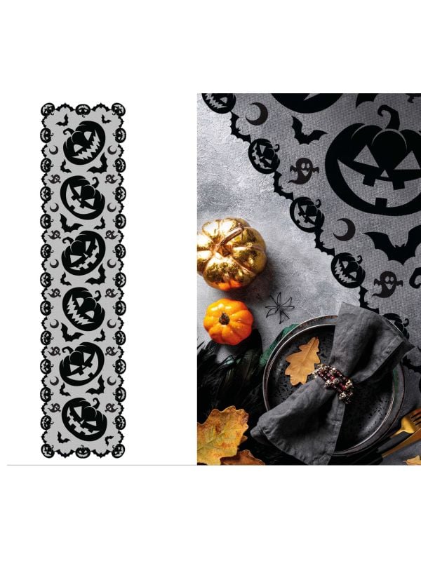 Zwarte tafelloper pompoen 45 x 200 cm halloween