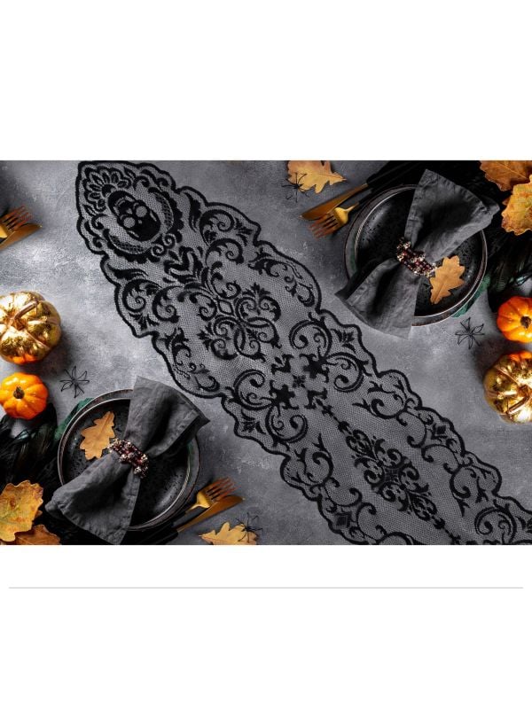 Zwarte tafelloper skeletten 180 x 35 cm halloween