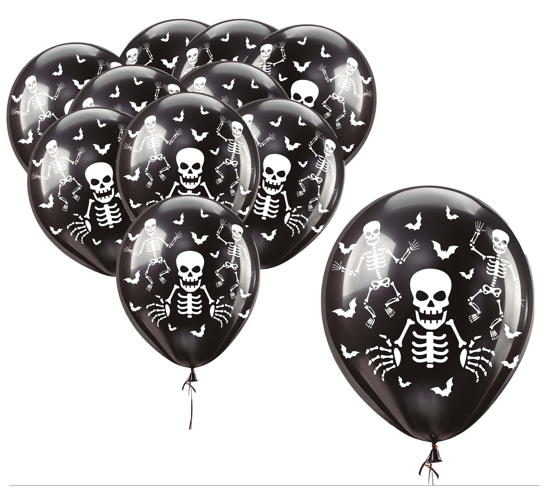 10 zwarte skelet ballonnen 30 cm halloween